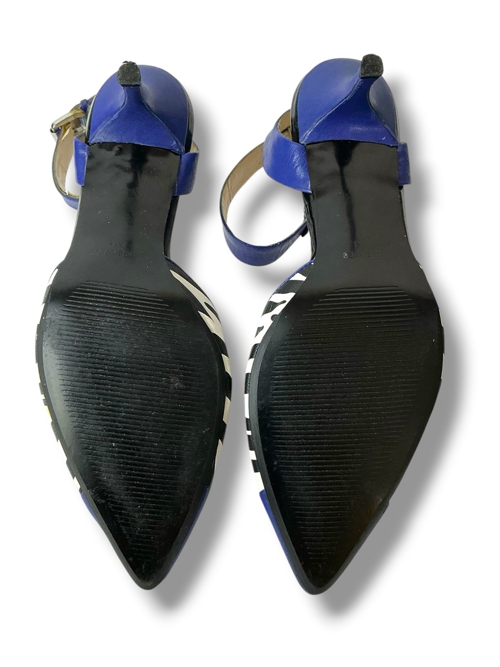 Nine West Zebra Print Pointed Toe Ankle Strap Pump 2” Kitten Heel Blue Black 6 - Picture 6 of 16